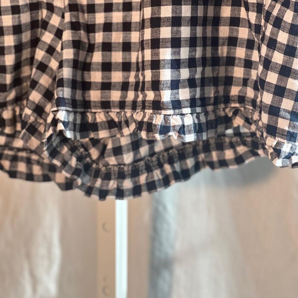 Loft Outlet Gingham Checked Ruffle Hem Linen Shorts in Navy/White - Size L - Picture 2 of 6